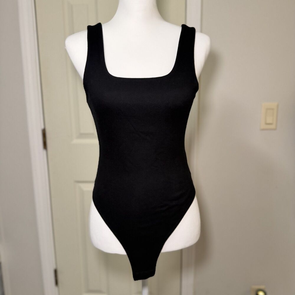 Black Square Neck Bodysuit Sleeveless Fitted Tank A New Day XS